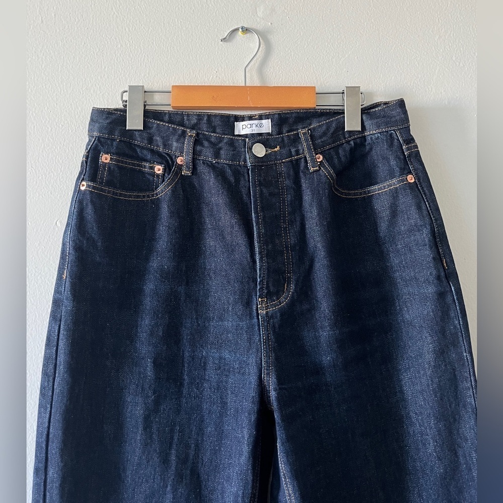 Parke High Waisted 90's Straight Leg Jeans Size 31 Dark Wash 100% Organic Cotton - Picture 4 of 12